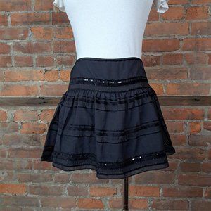 Guess Tiered  Skirt Black Sequins Beads Velvet Detail Mini Size 26